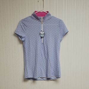 LRD Performane Blue Patterned Short Sleeve 1/4 Top, women's Sz Small NWT